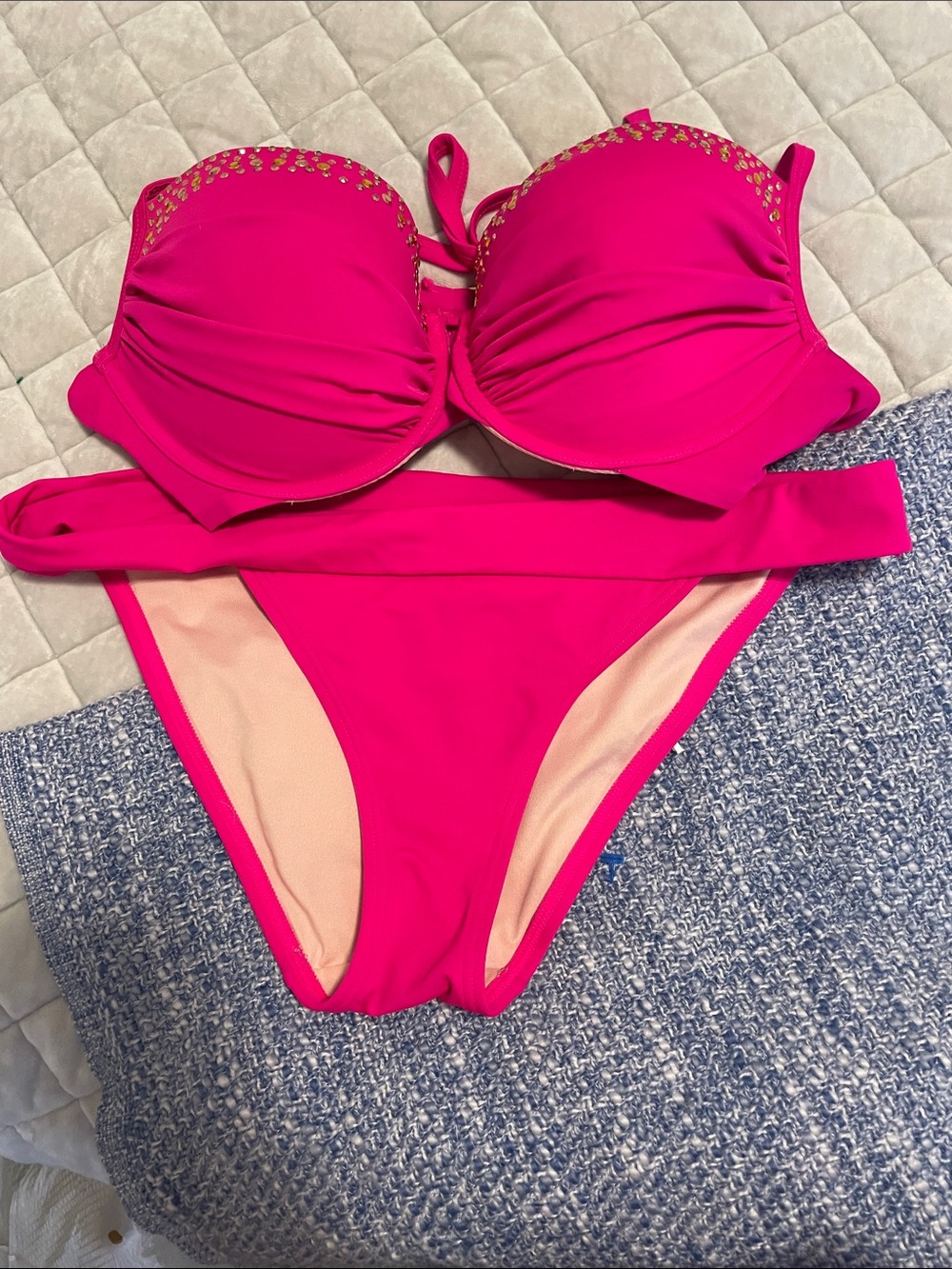 Hot Pink Embellished Bikini Set